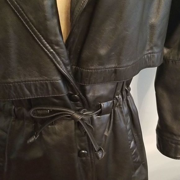 Wilsons Leather Black Shawl Collar Drawstring Waist V-Neck Leather Jacket Sz.XS - Picture 4 of 8